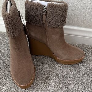 Ralph Lauren Taupe Shearling Heeled Boots